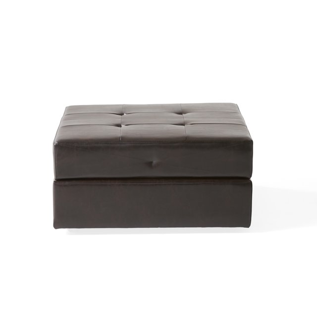 Square brown leather ottoman with tufted top and storage