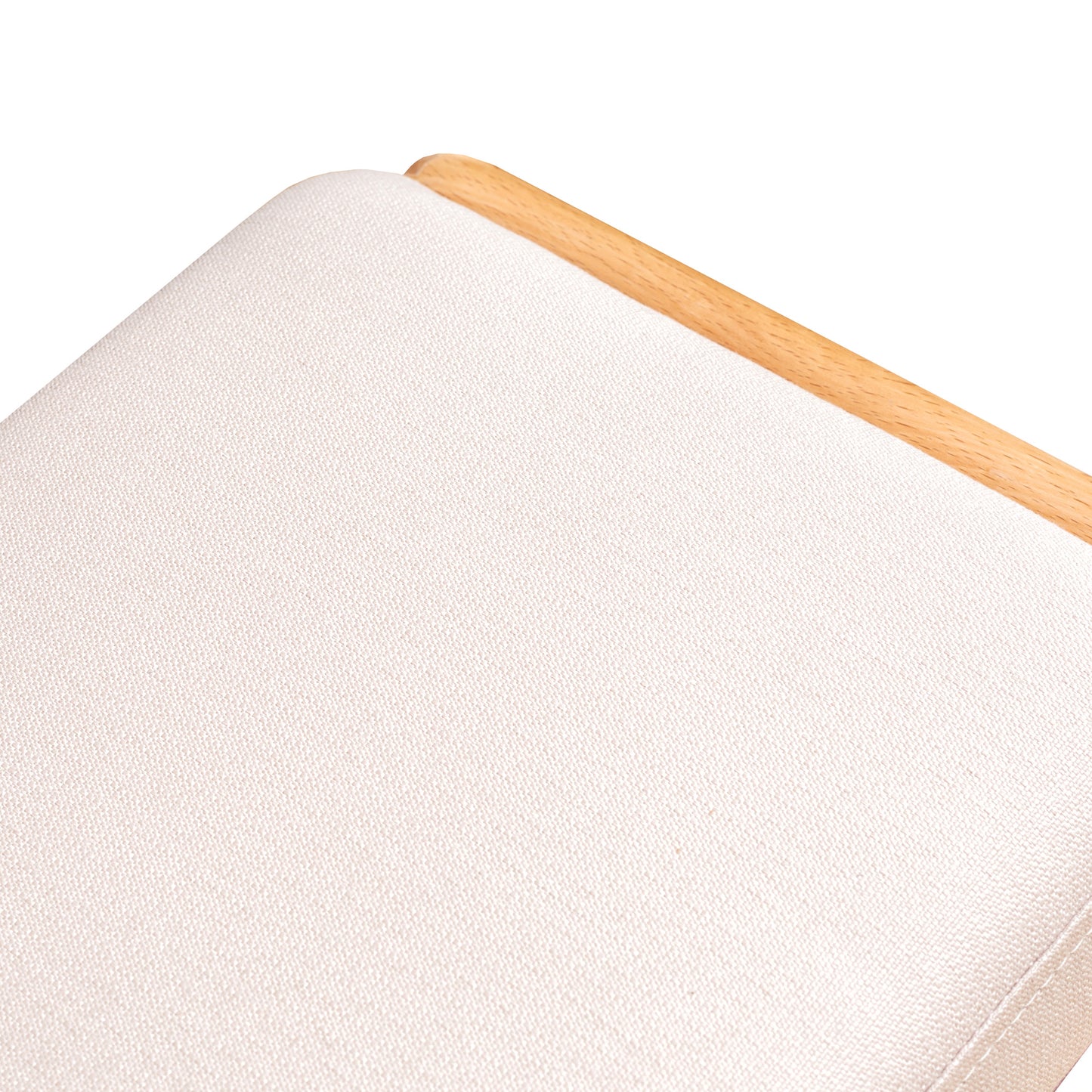 Cream canvas stool seat with light wood trim detail