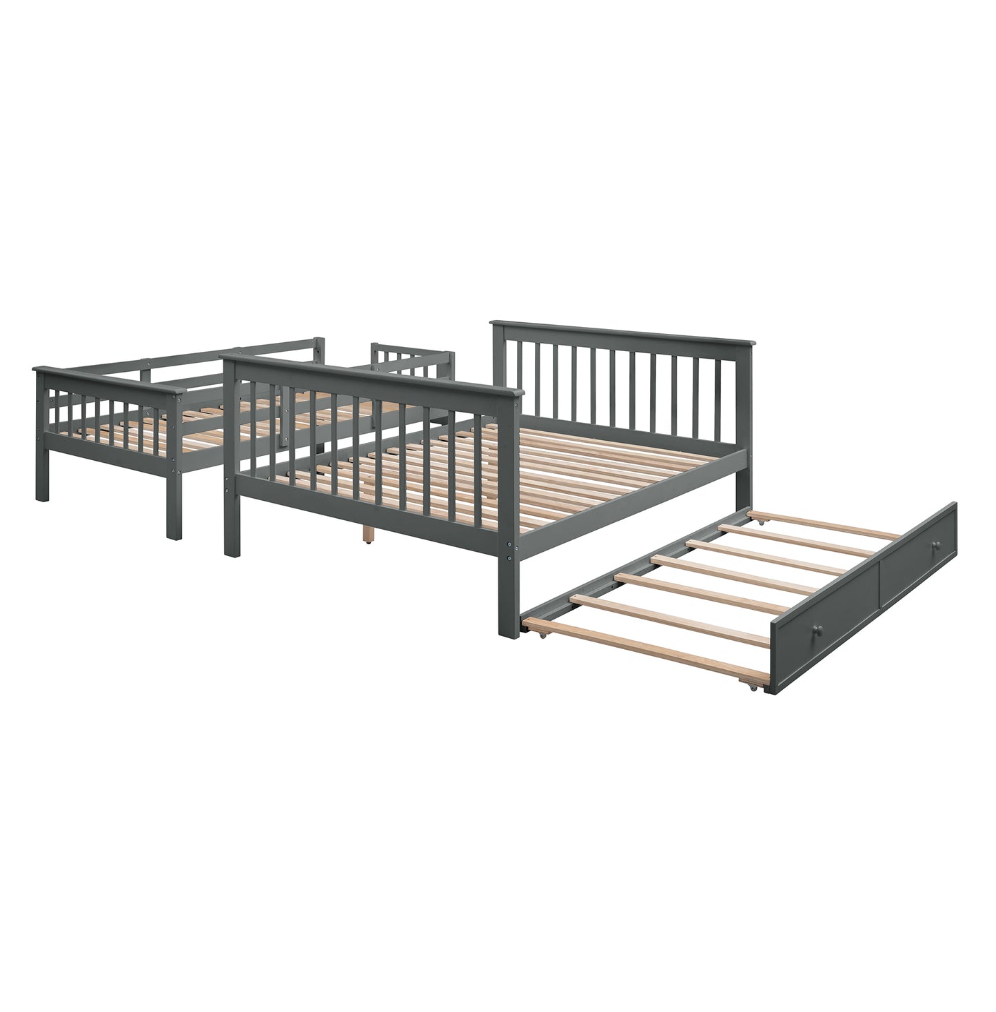 Gray twin daybed with pullout trundle and side rails