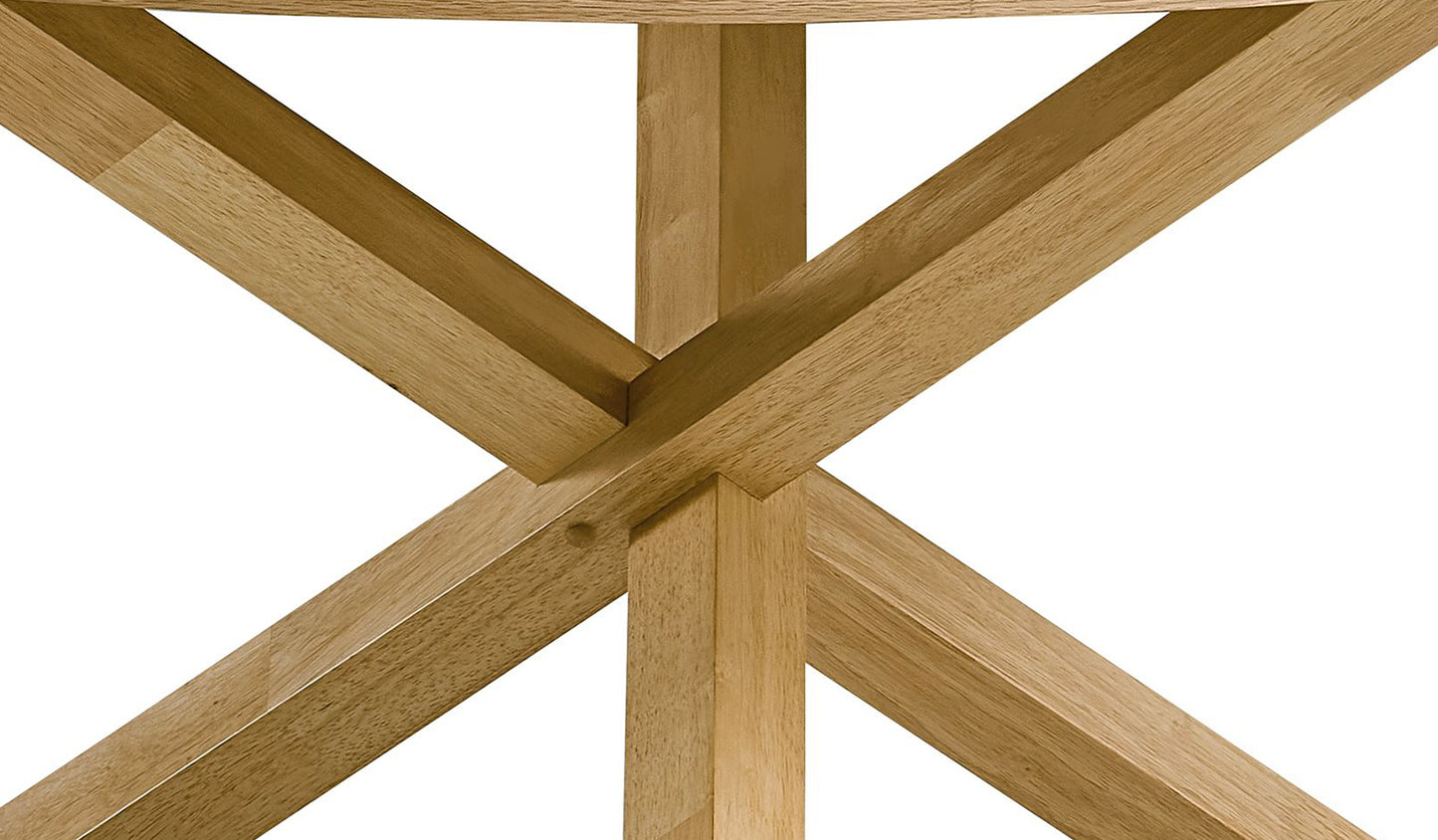 Closeup of xshaped oak wood base for a modern side table
