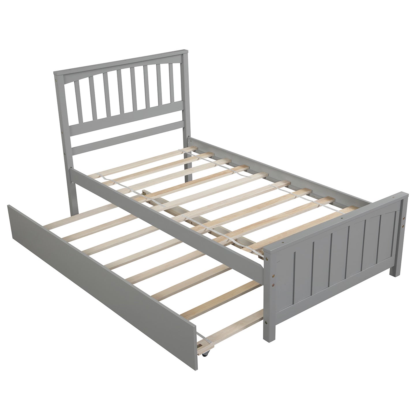 Gray wooden twin daybed with pullout trundle