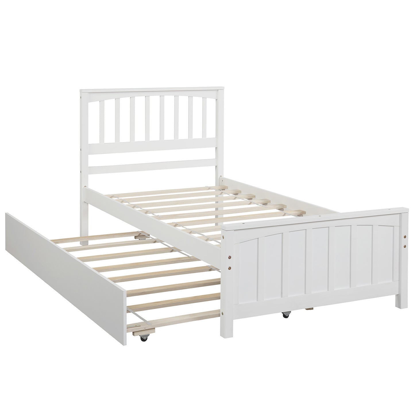 White twin bed frame with pullout trundle