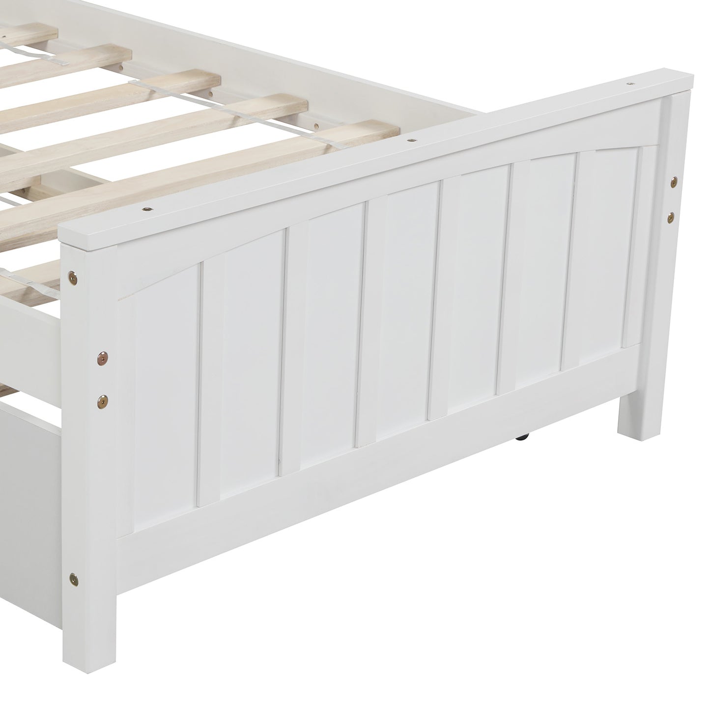 White wooden twin bed frame with slatted base ideal for childrens rooms
