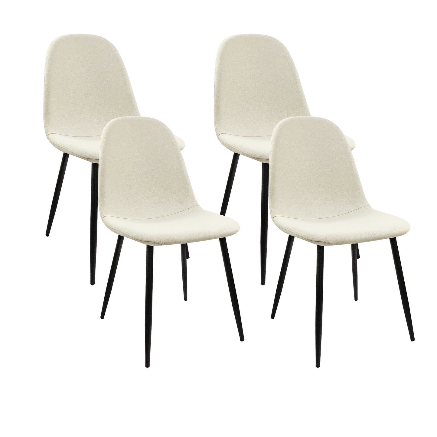 Set of four modern beige dining chairs with black tapered legs