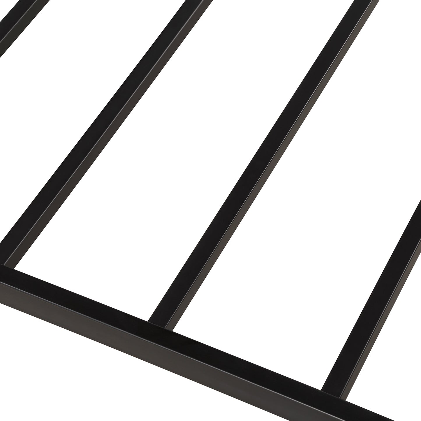 Black metal bed frame slats providing mattress support