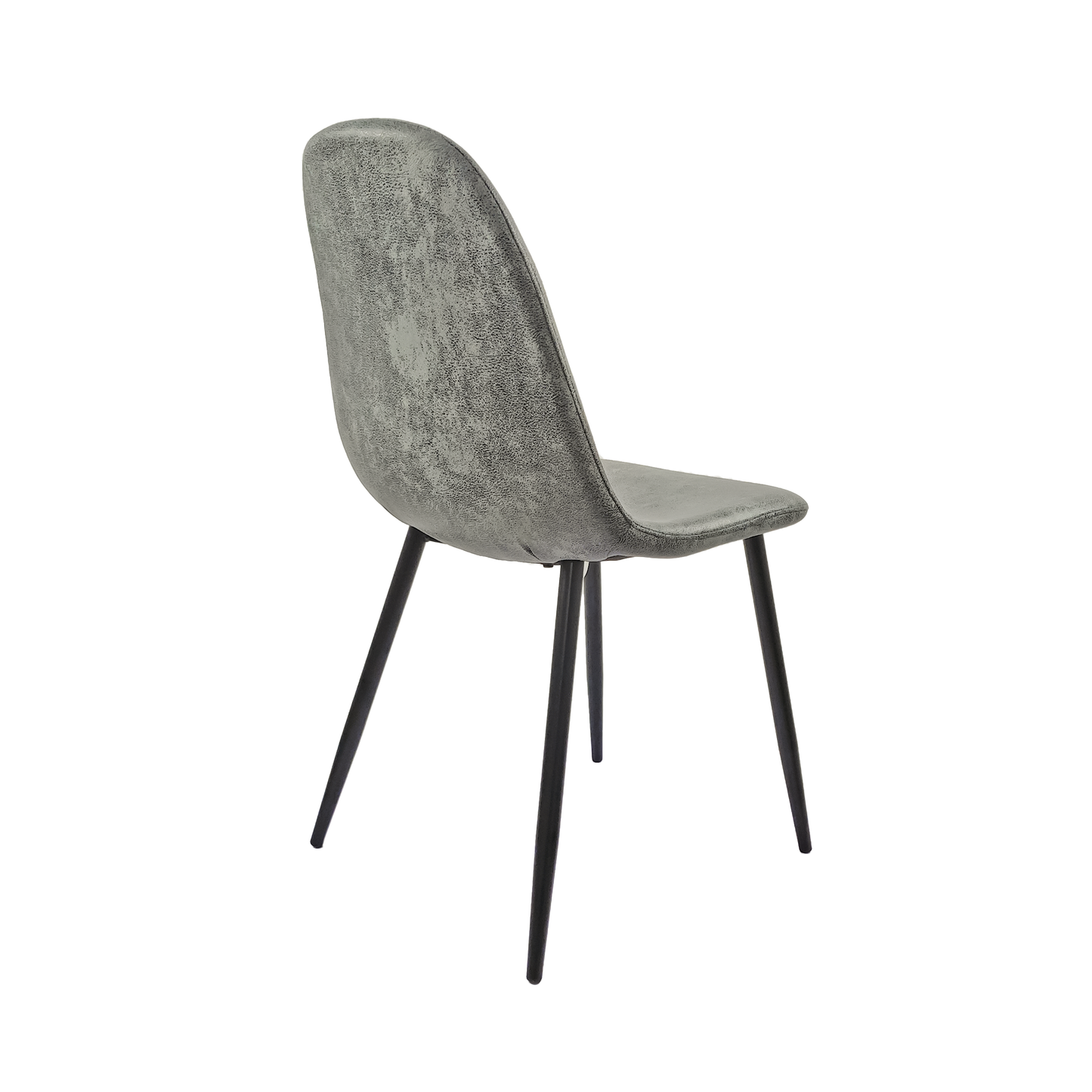 Grey distressed faux leather dining chair with black metal legs