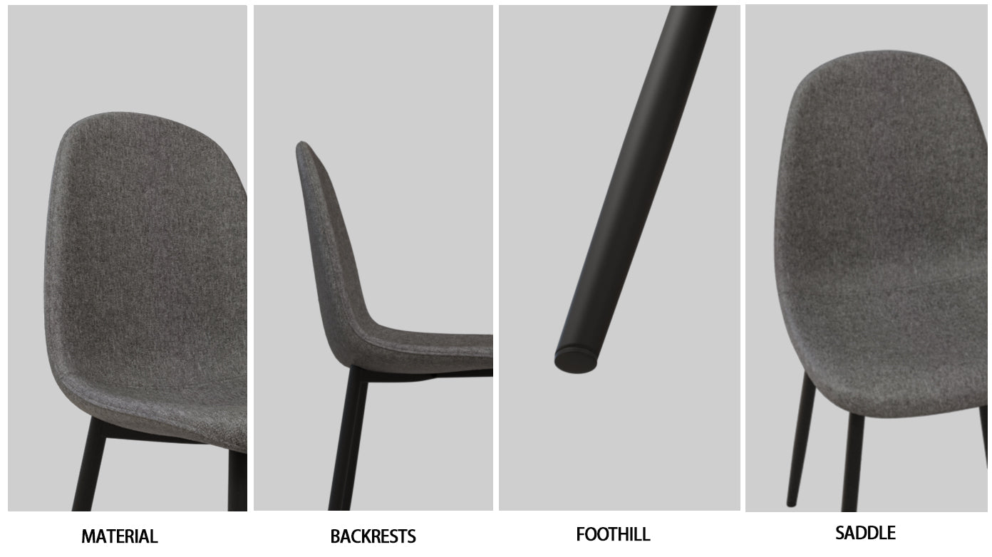 Closeup of textured grey fabric seat showing the durable material for this modern chair