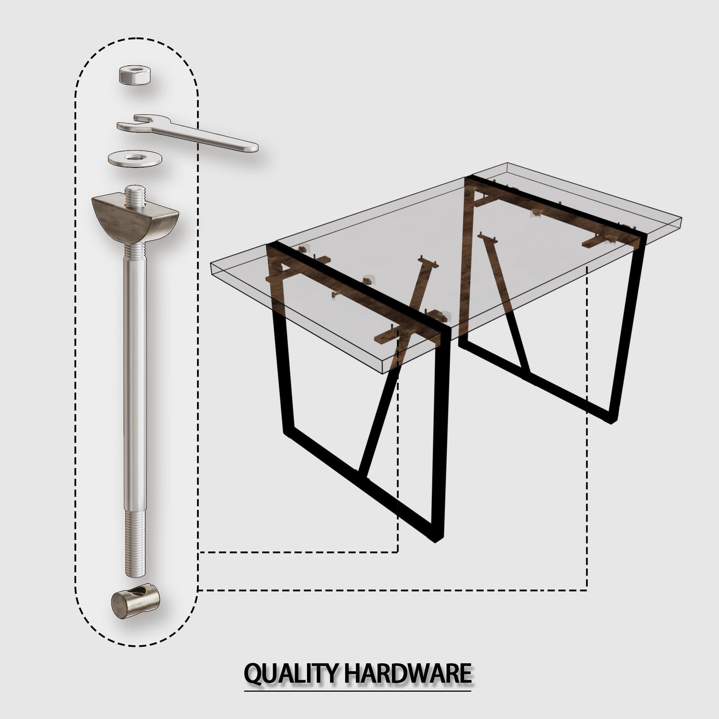 Metal bolt and wrench set for furniture assembly