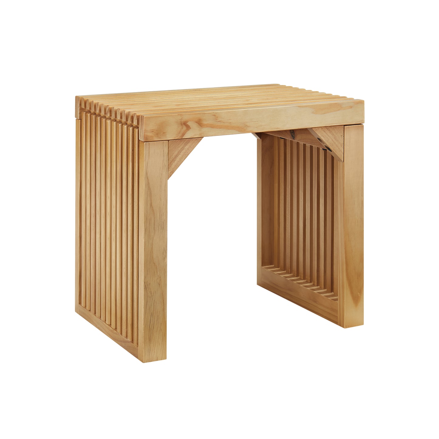 Natural wood slatted stool