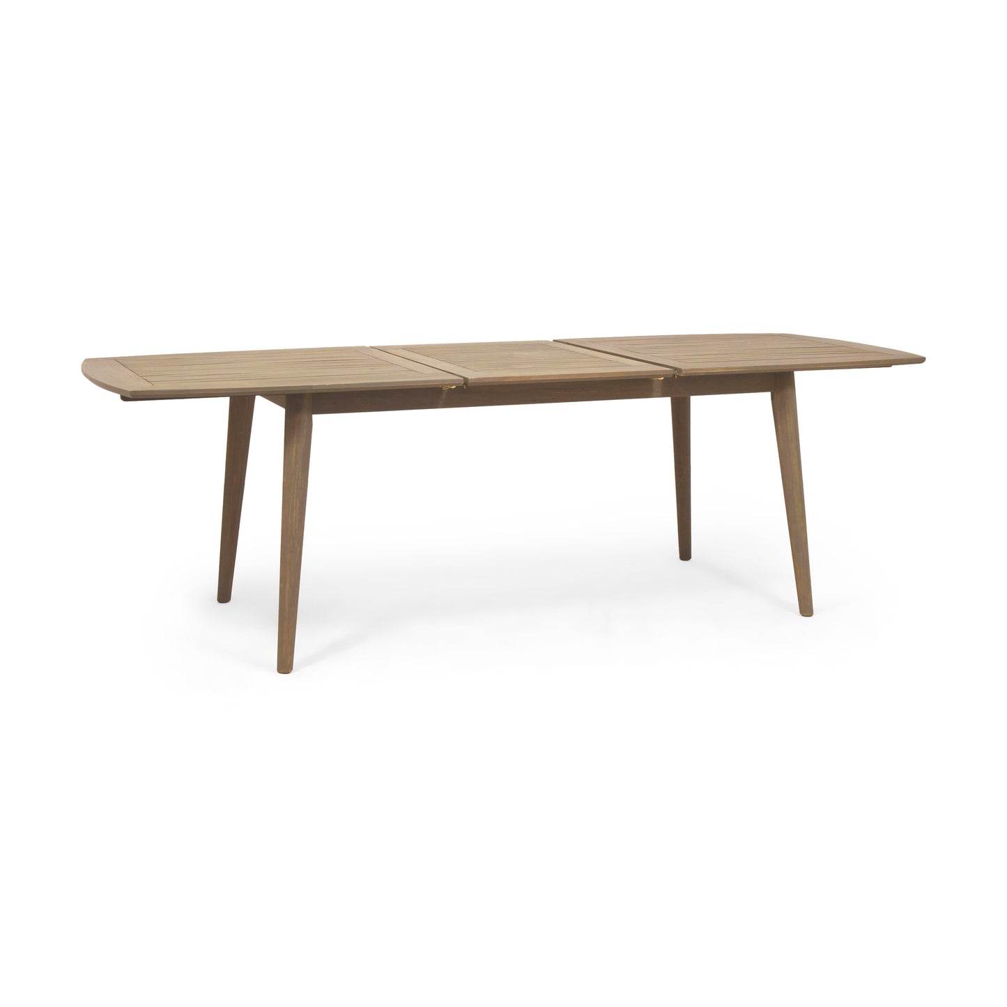 Wooden extendable dining table with slatted top and tapered legs