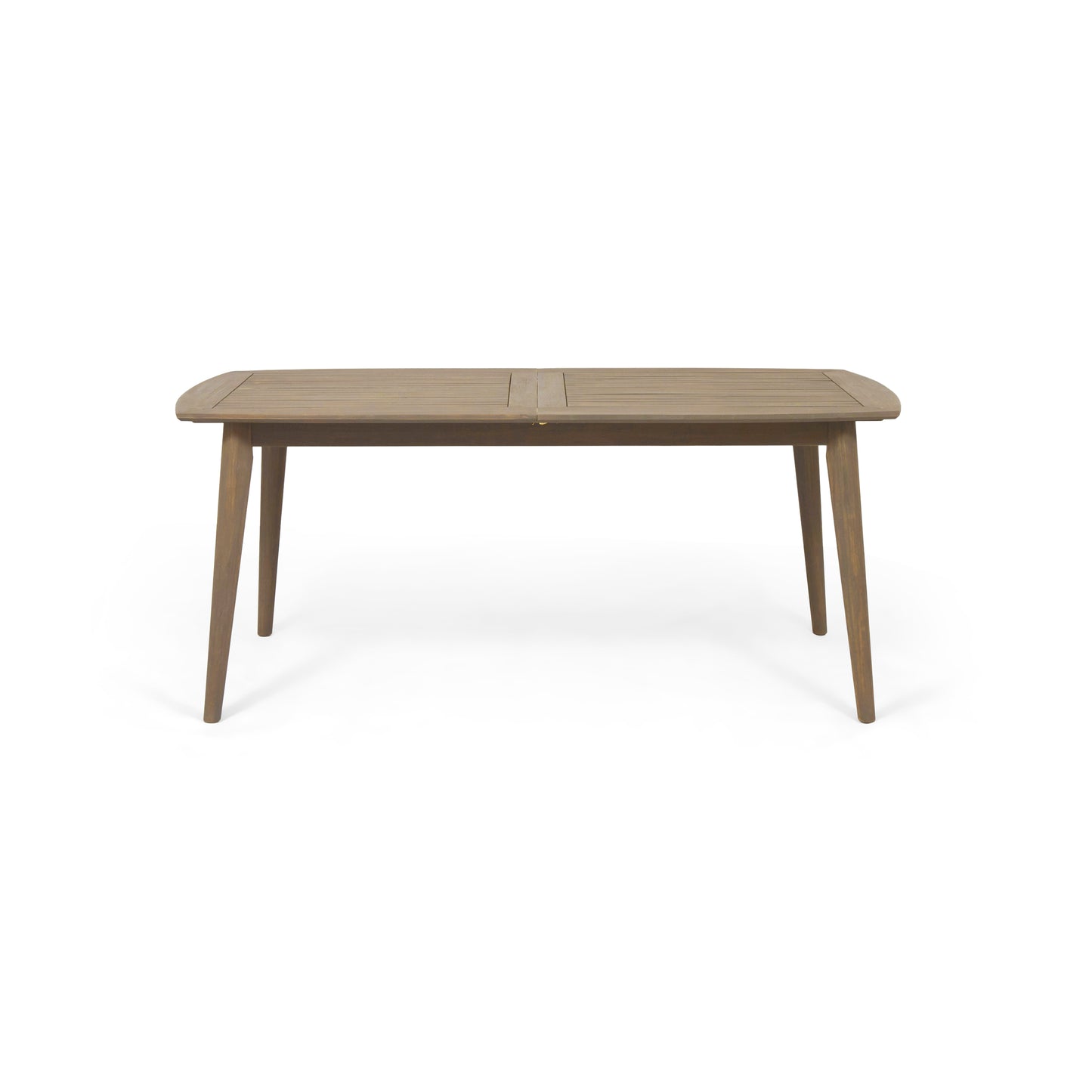 Rectangular slatted wood dining table with tapered legs