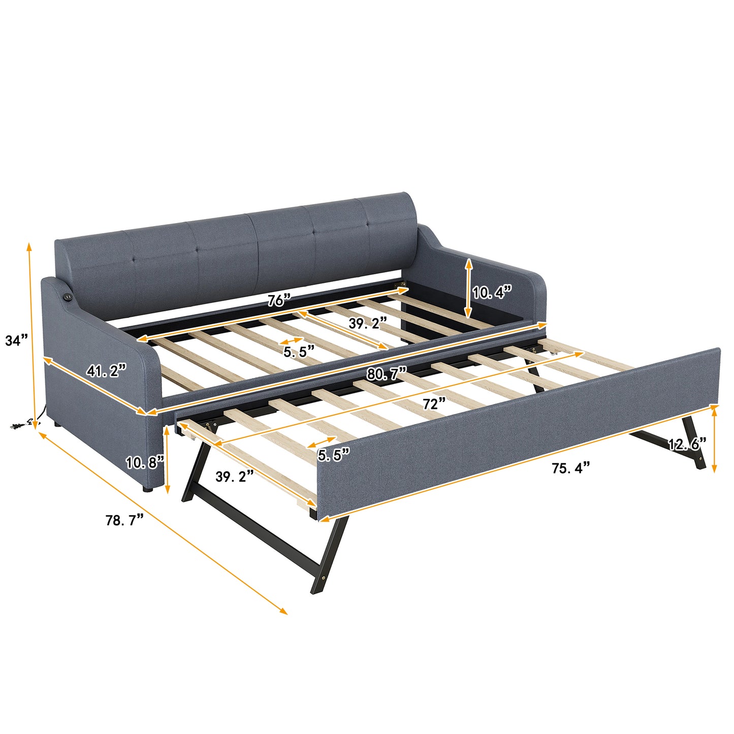 Gray upholstered daybed with pullout trundle dualpurpose furniture for living rooms