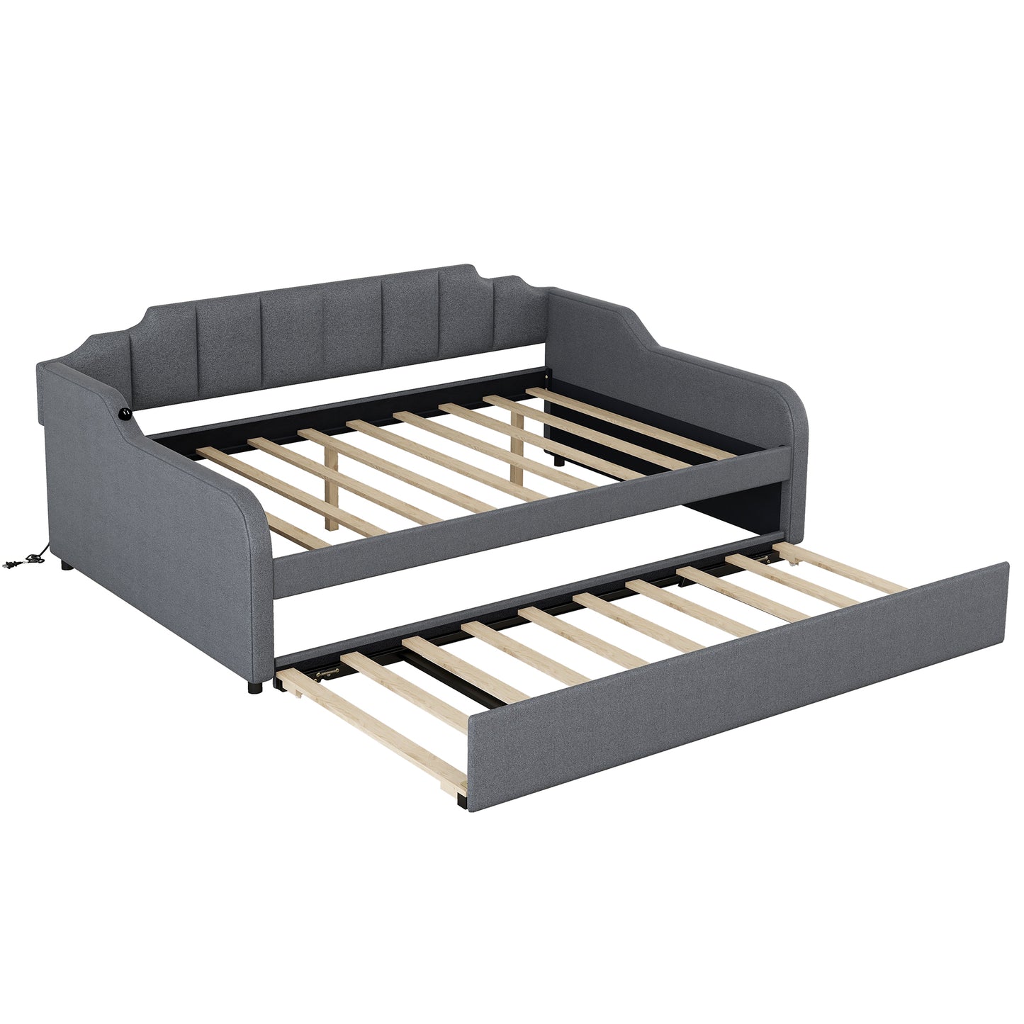 Grey fabric daybed with pullout trundle