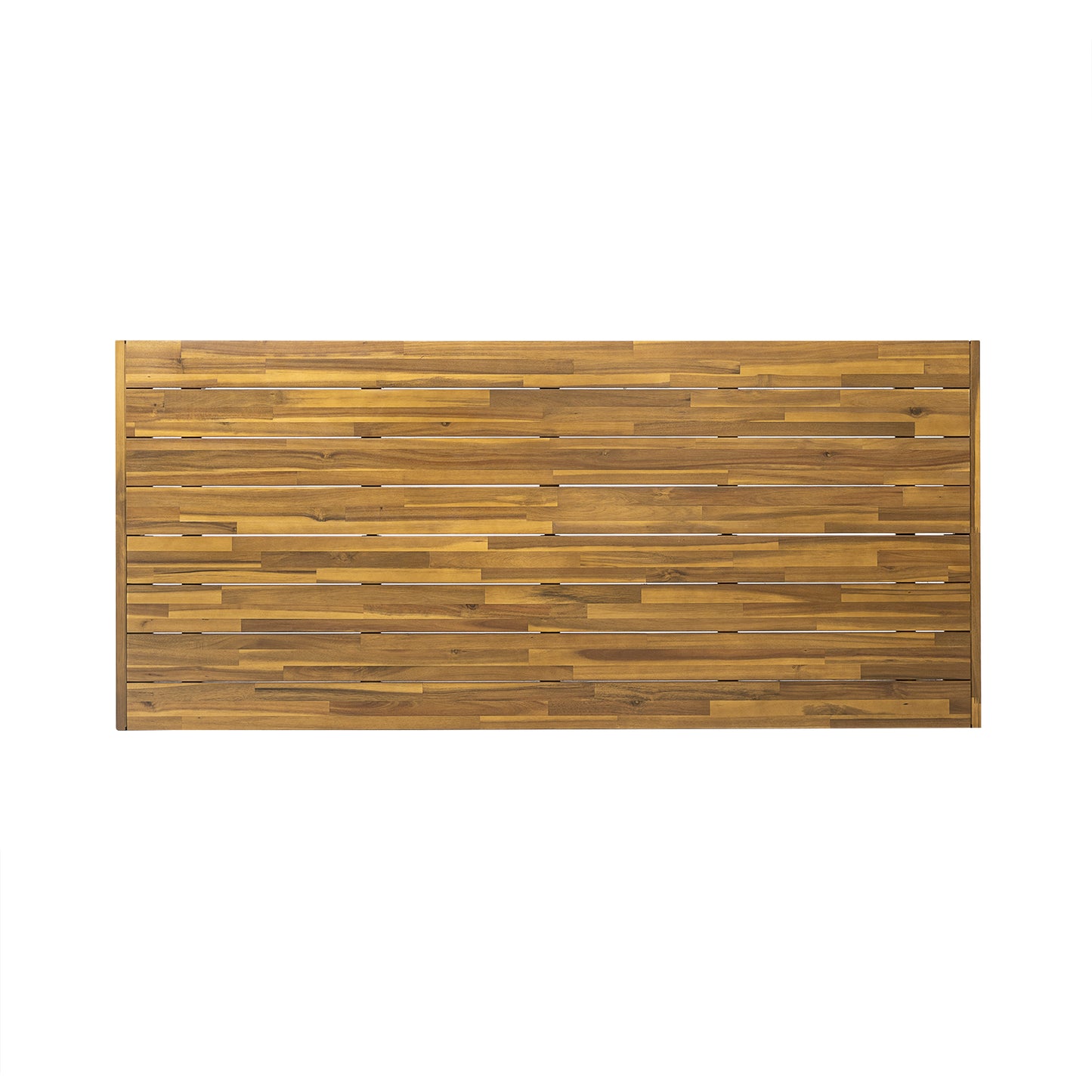 Acacia wood slatted table top with horizontal plank design
