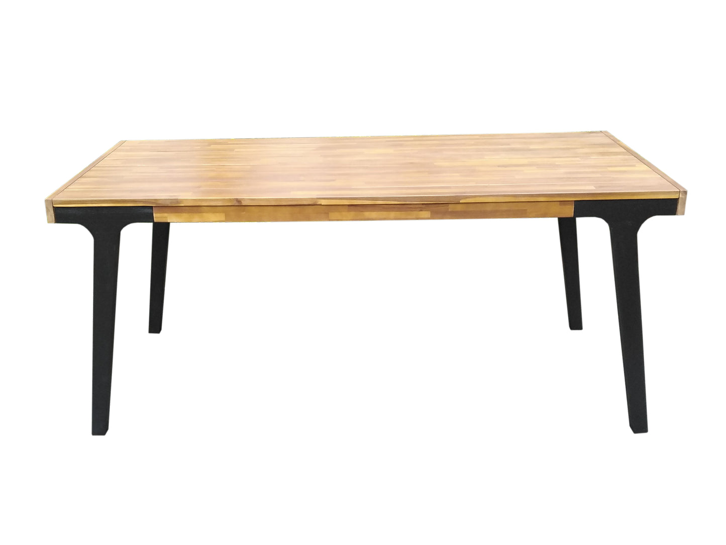 Rectangular wooden dining table with sleek black metal legs