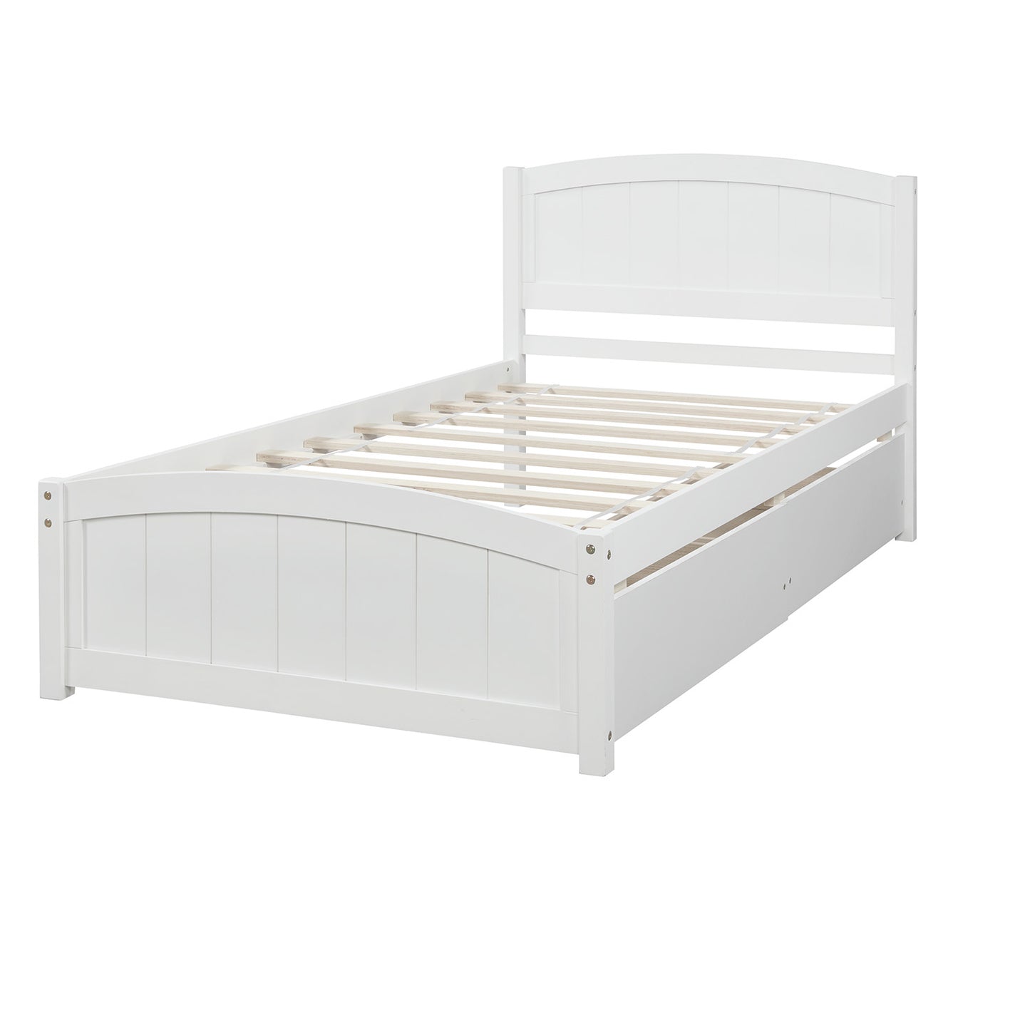 White twin bed frame with arched headboard and footboard
