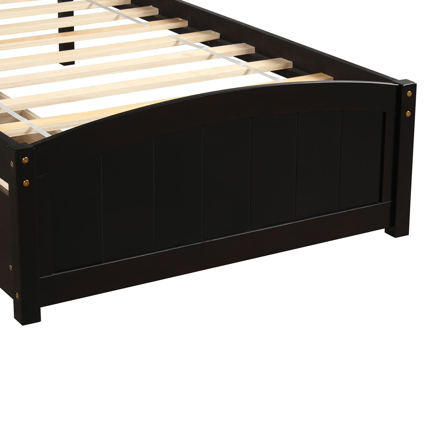 Dark brown wooden platform bed frame with slatted support