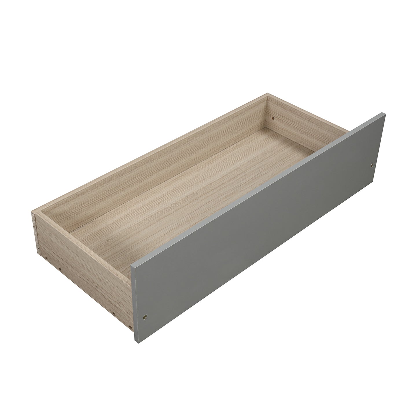 Open grey wood grain drawer with light oak interior ideal for bedroom storage