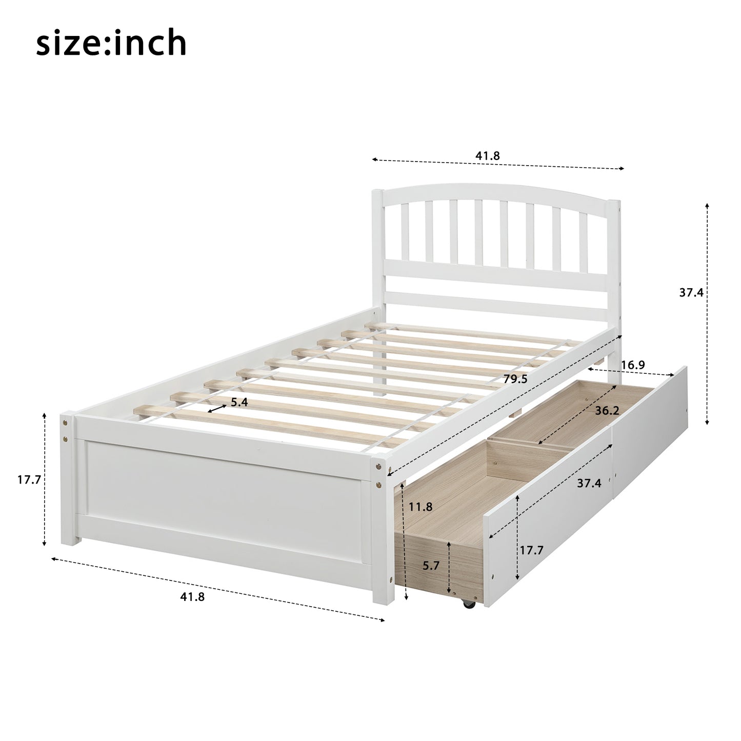 White twin bed with drawers for kids room