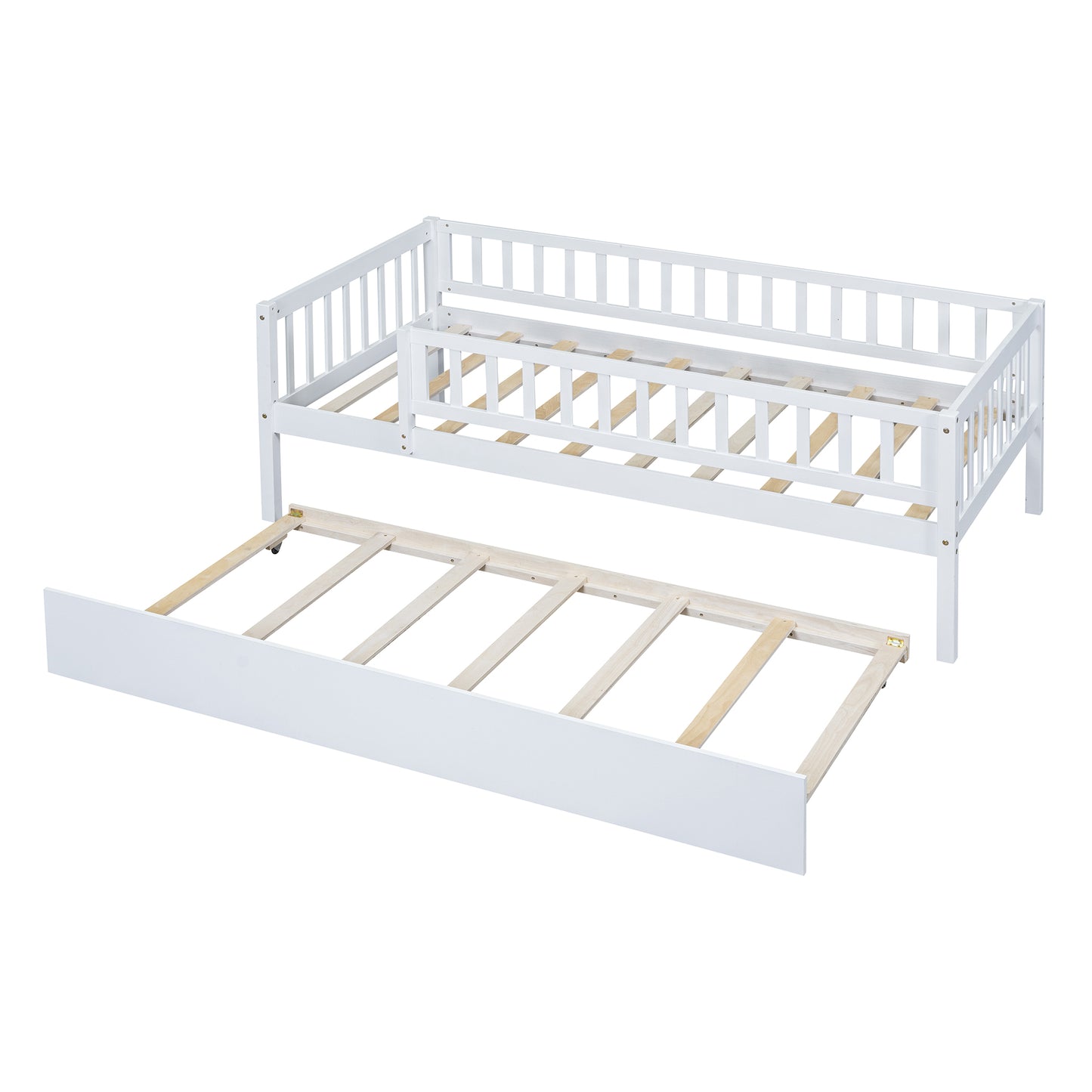 White wooden daybed with pullout trundle