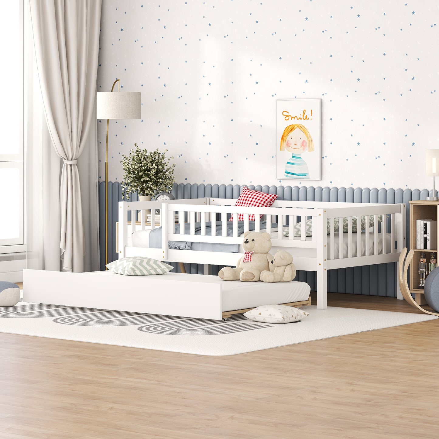 White wooden twin daybed with trundle perfect for childrens bedroom