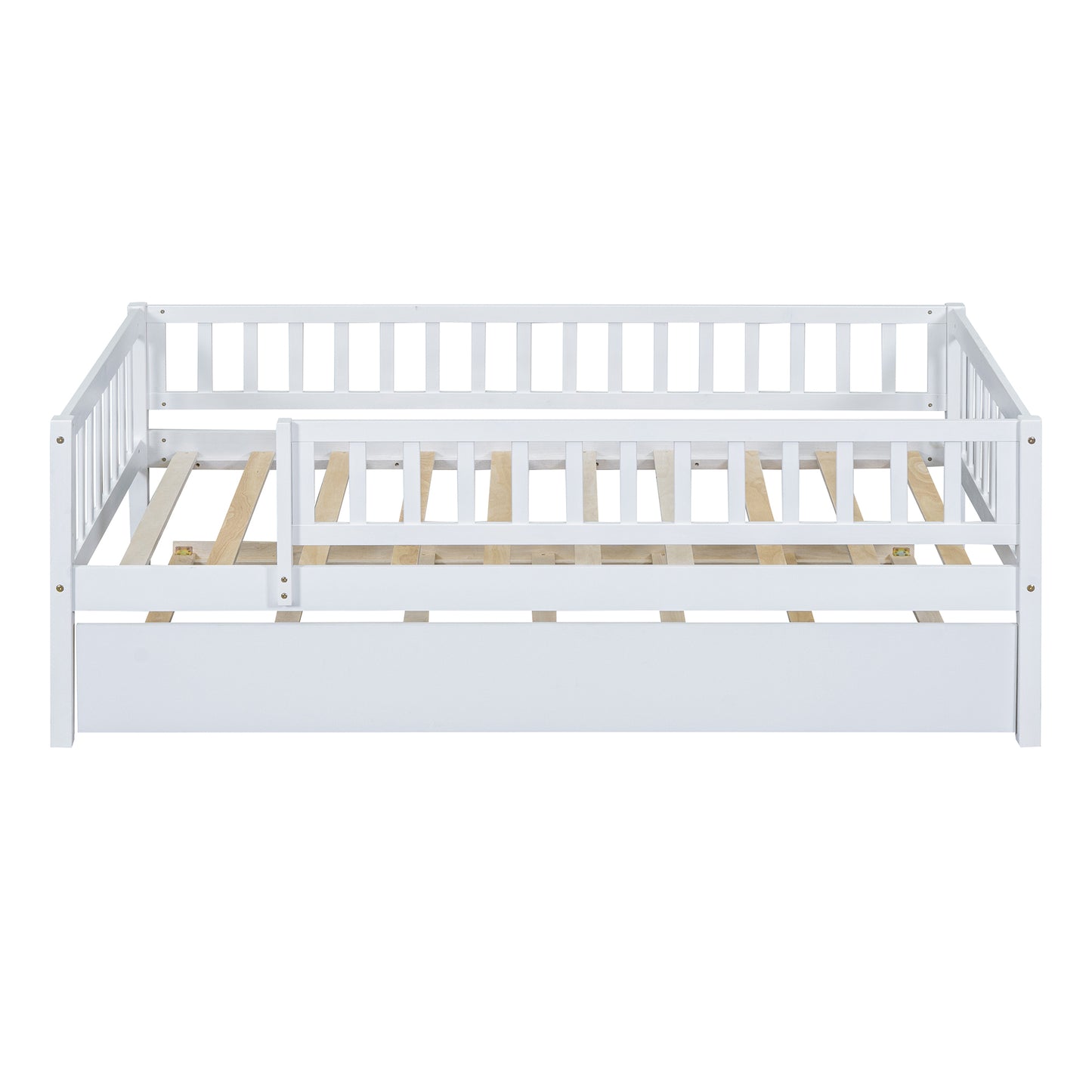 White wooden daybed with slatted sides