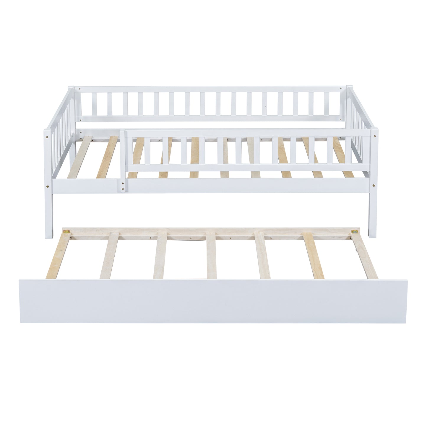 White wooden daybed with pullout trundle