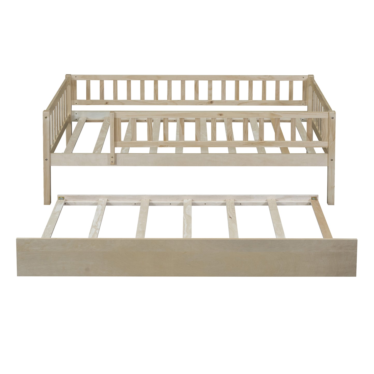 Natural wood daybed frame with pullout trundle unfinished pine construction