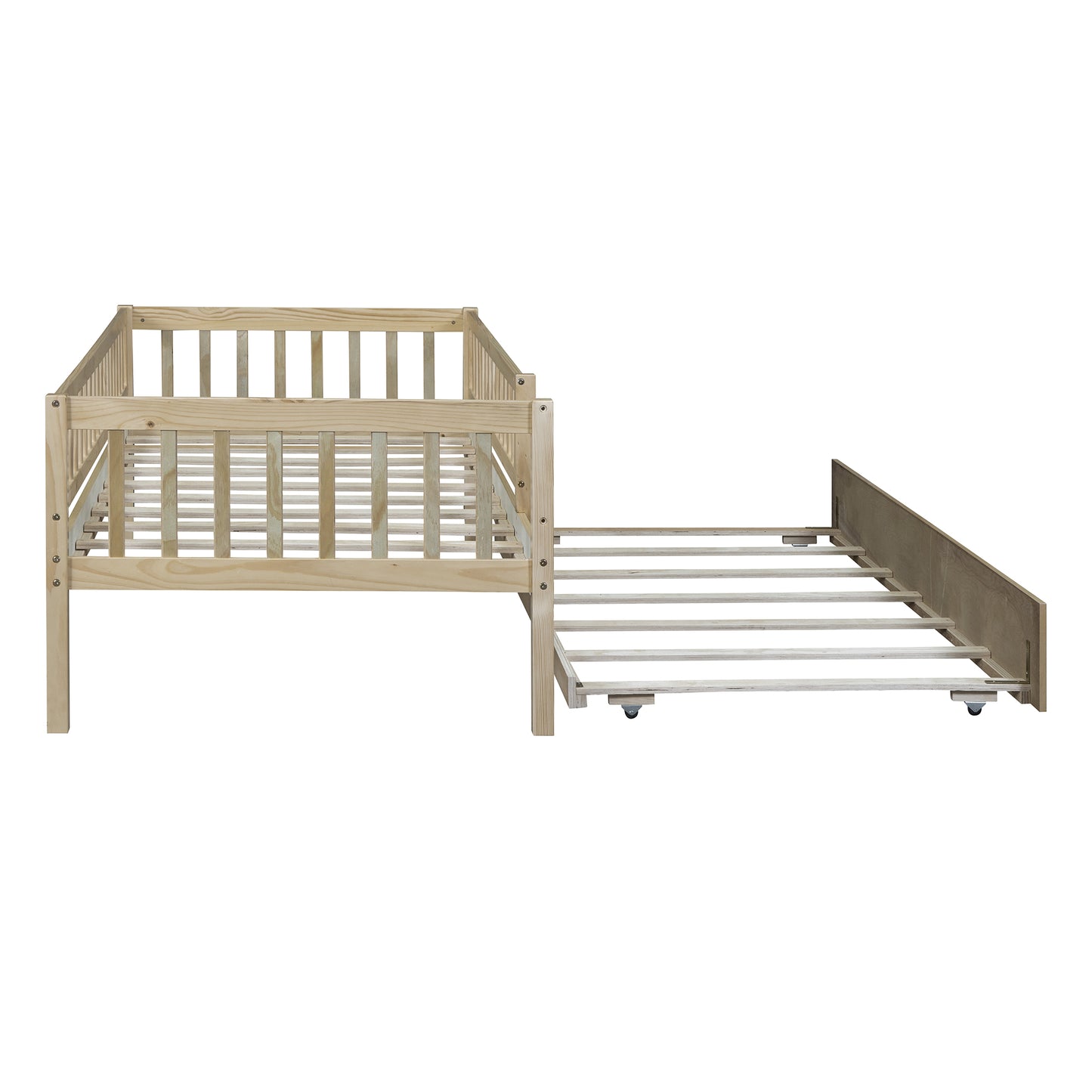 Natural pine twin bed frame with pullout trundle