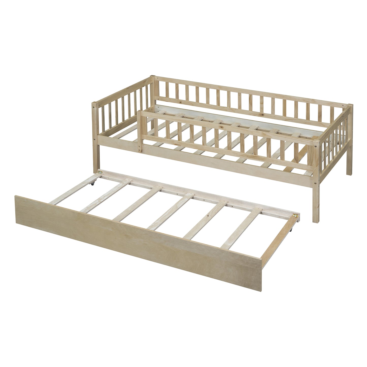 Natural wood twin daybed with trundle frame