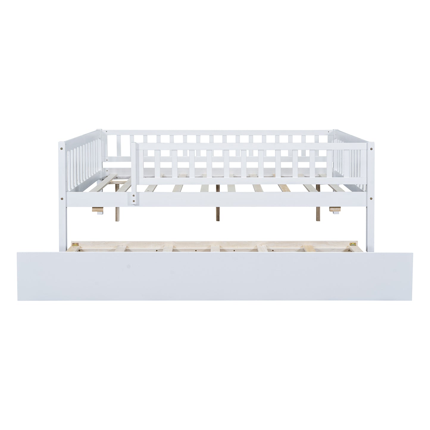 White wooden daybed with pullout trundle perfect for guest rooms