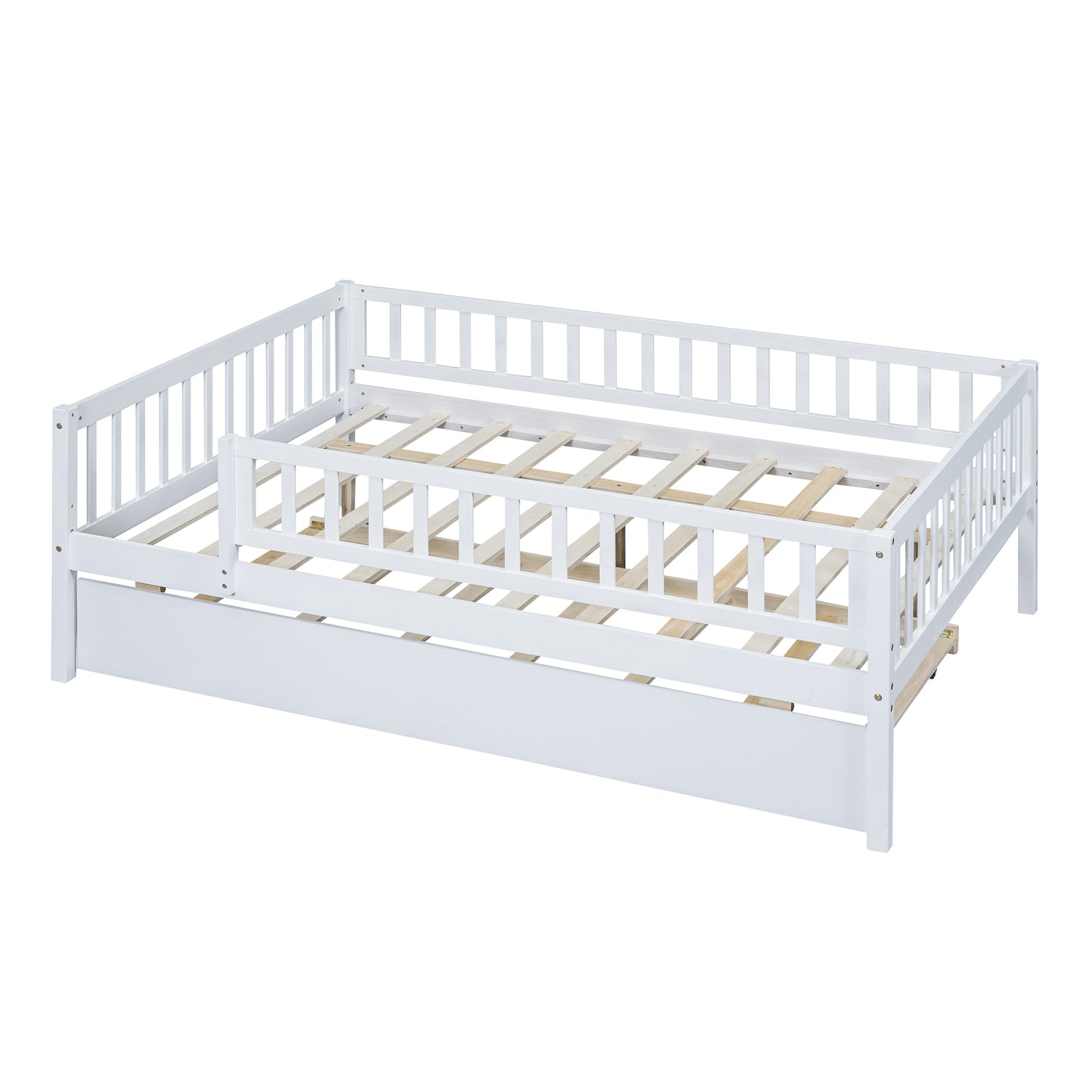 White wooden daybed with pullout trundle