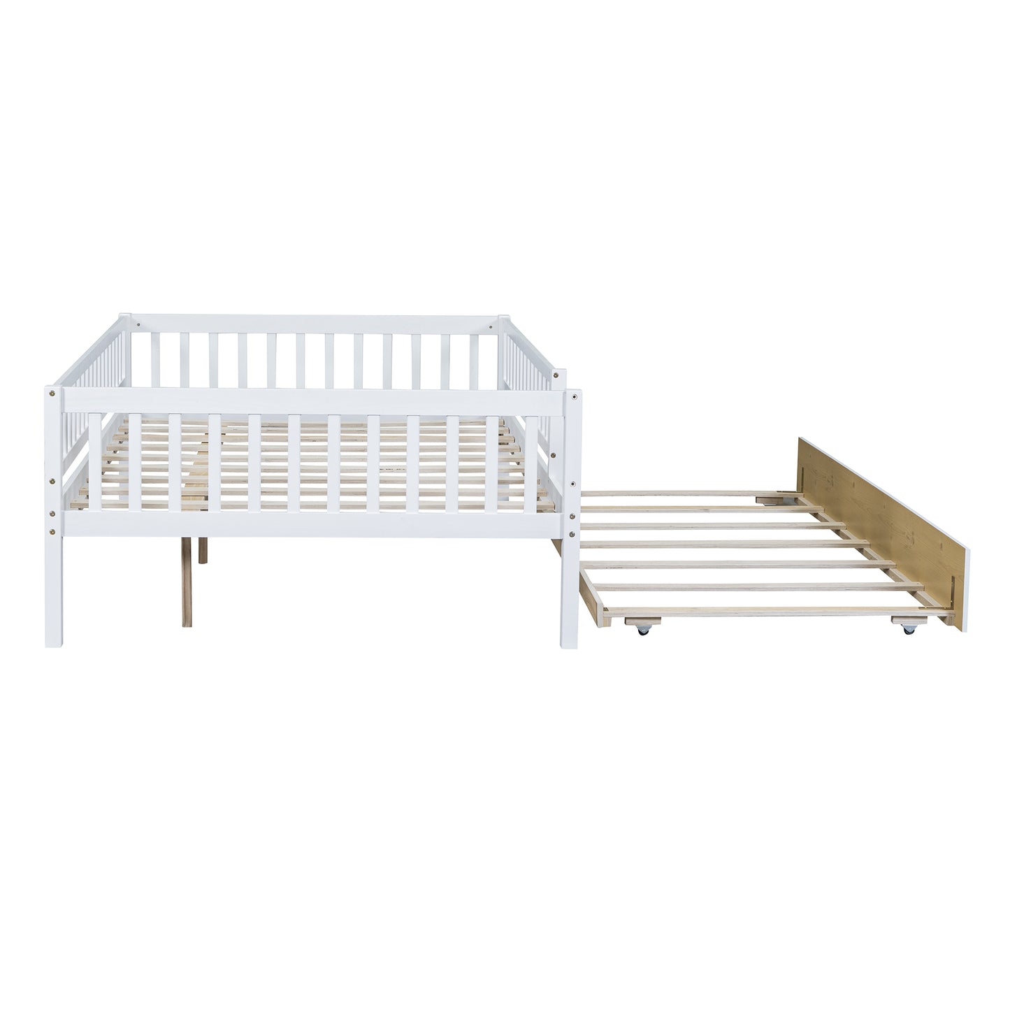 White wooden daybed with pullout trundle