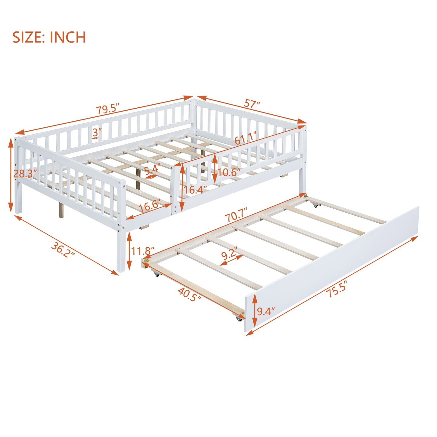 White wood daybed with trundle