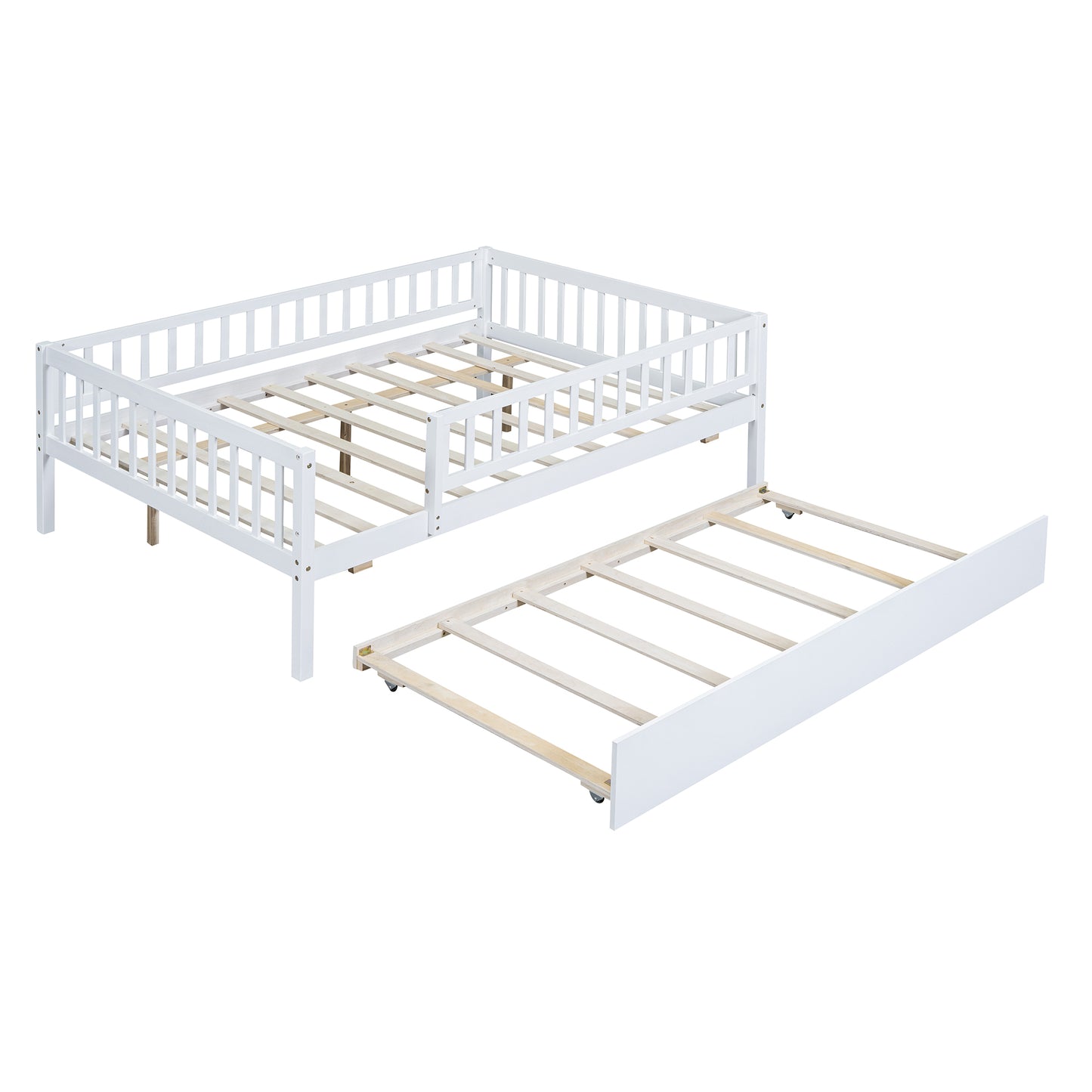 White wooden daybed with pullout trundle bed