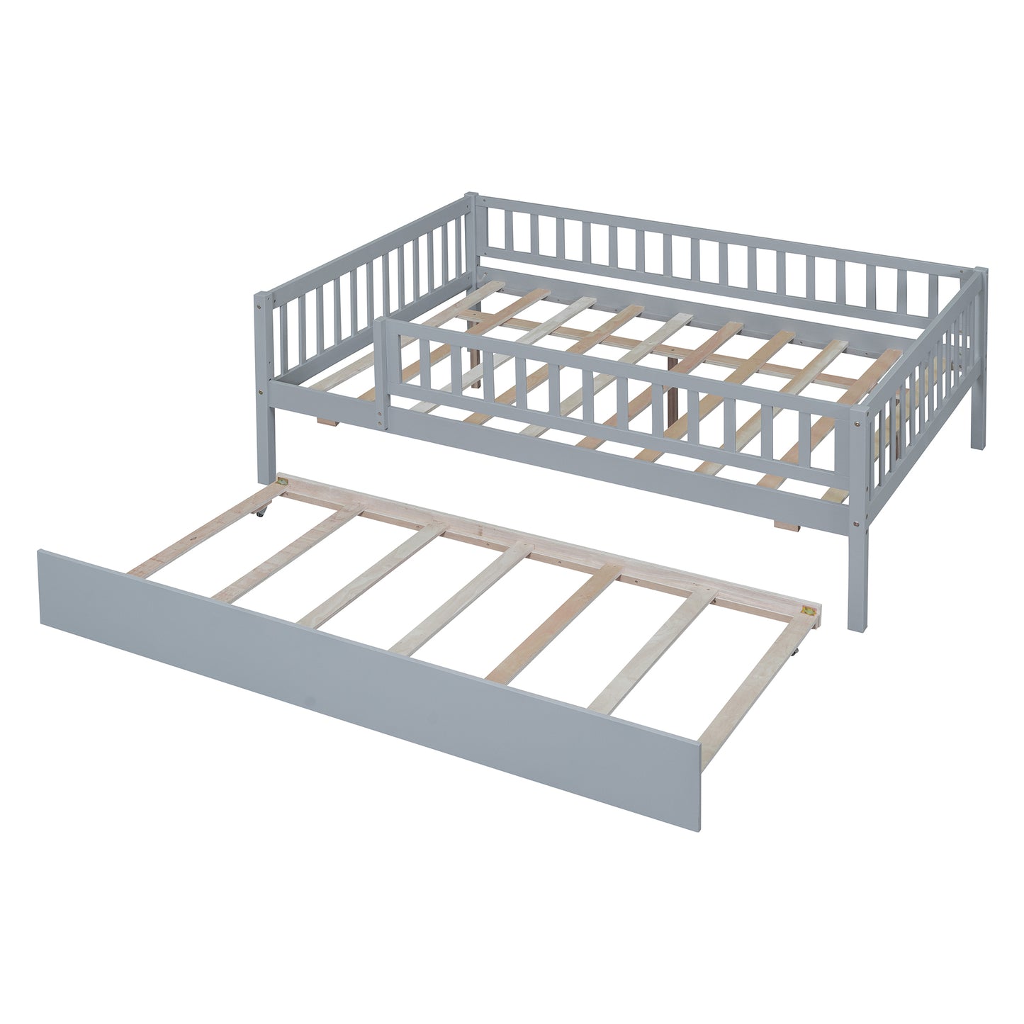 Gray wooden daybed with pullout trundle