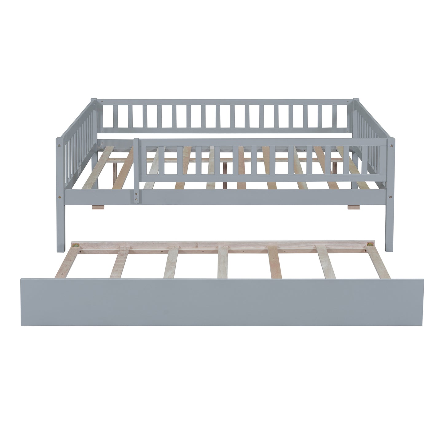 Gray wood daybed frame with pullout trundle