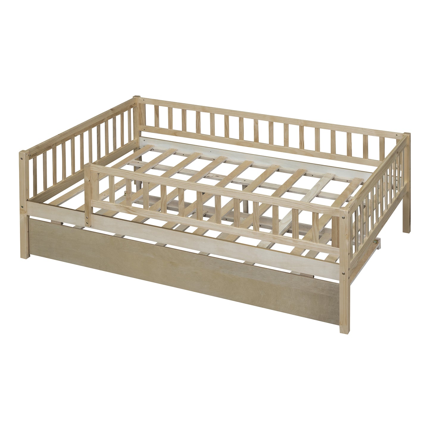 Natural wood twin daybed frame with pullout trundle