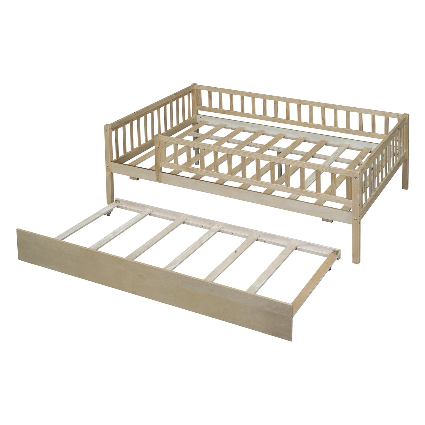 Natural wood daybed with pullout trundle