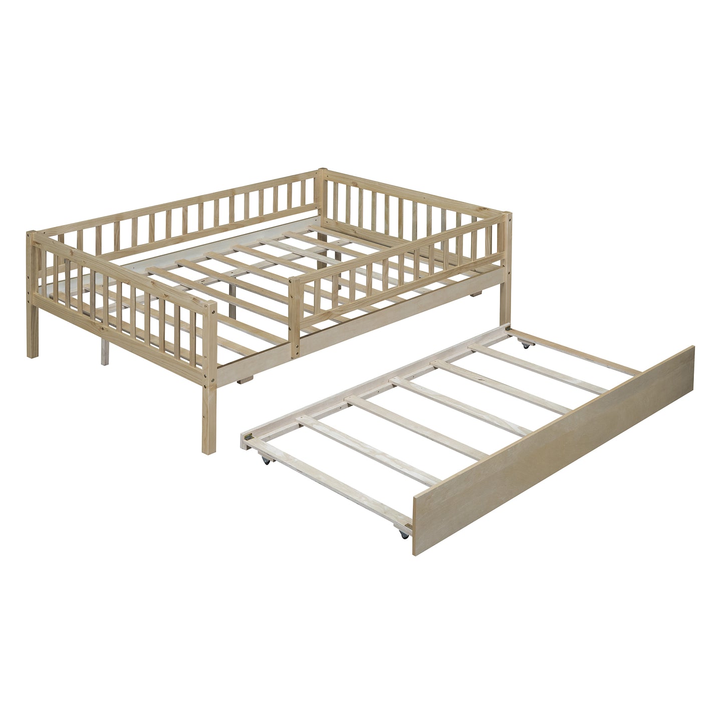 Natural wood twin daybed with pullout trundle ideal for guest rooms