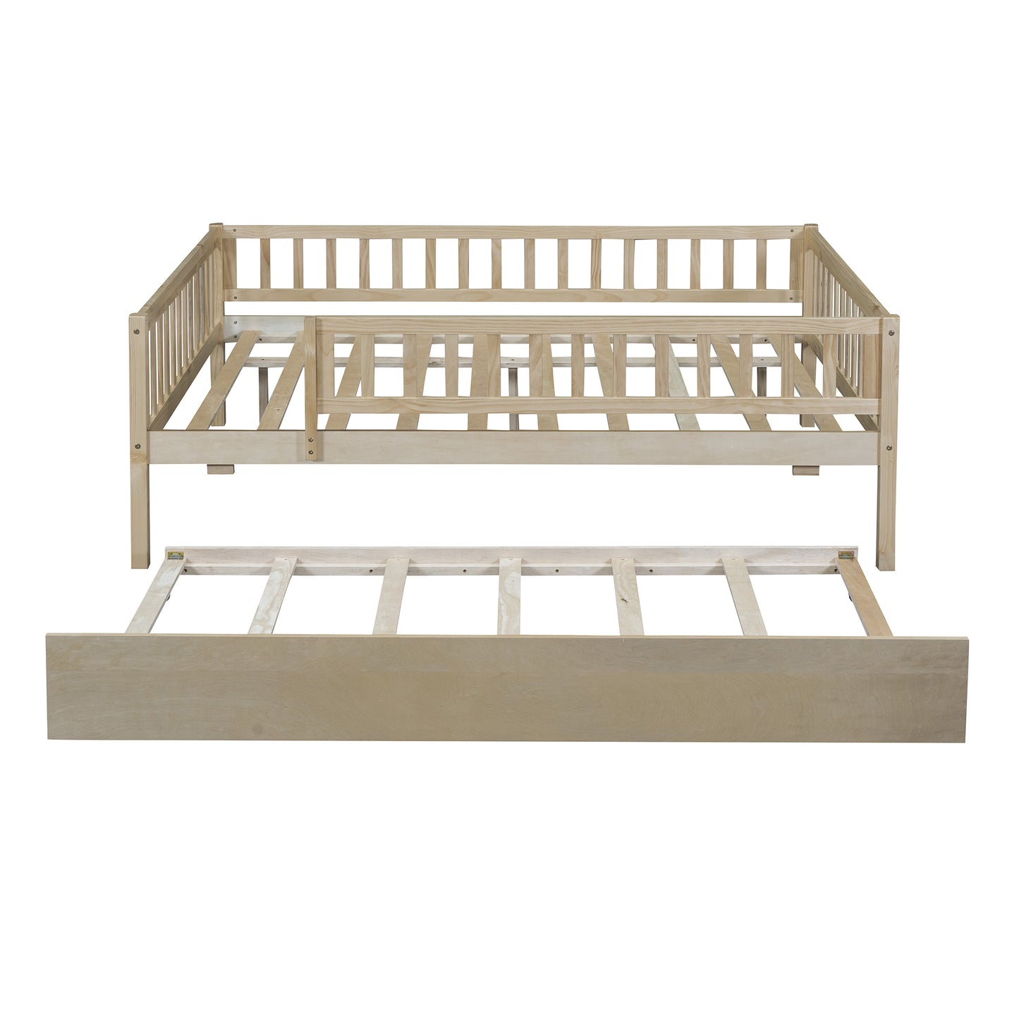 Natural wood daybed frame with pullout trundle