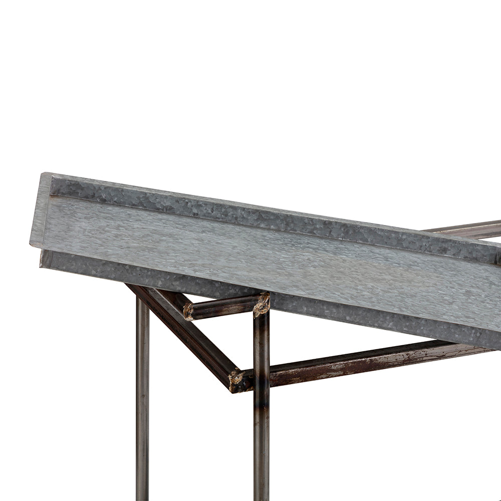 Galvanized steel table edge with industrial metal frame