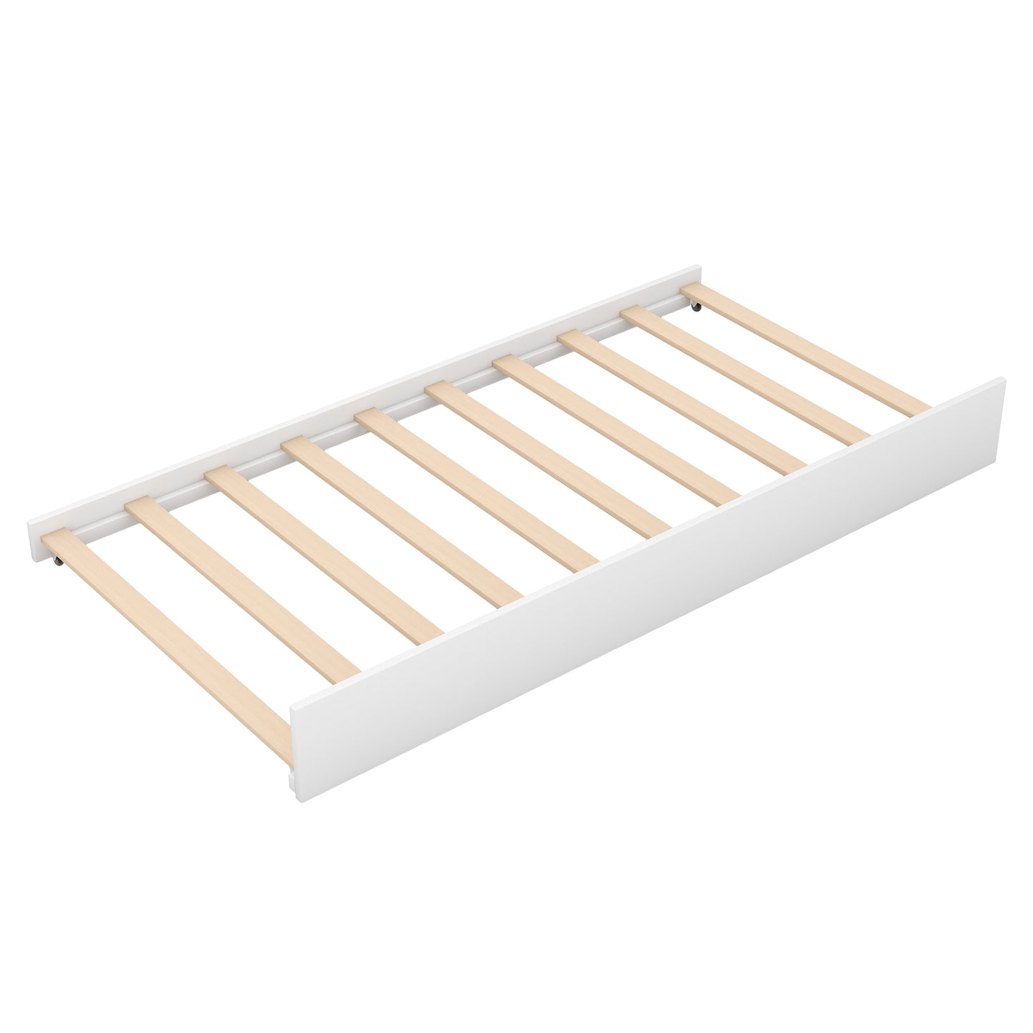White wooden crib mattress support with slatted design for infant safety