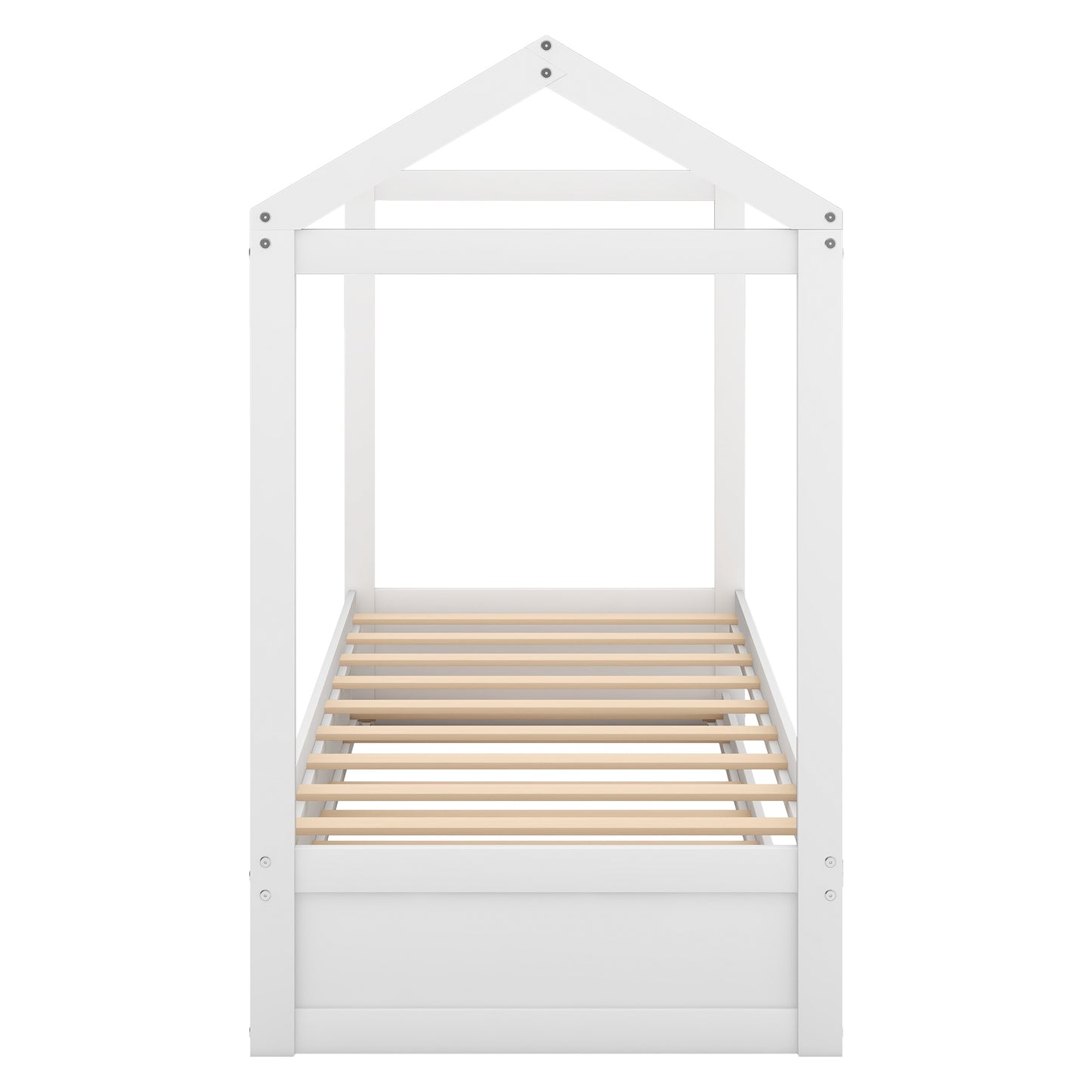 White wooden house bed frame with slatted base