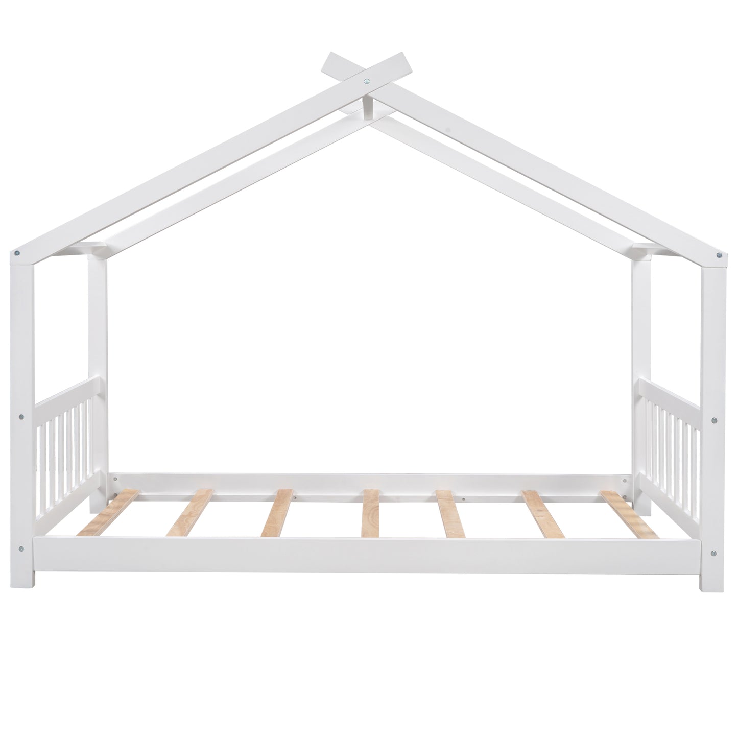 White wooden house bed frame with slatted base