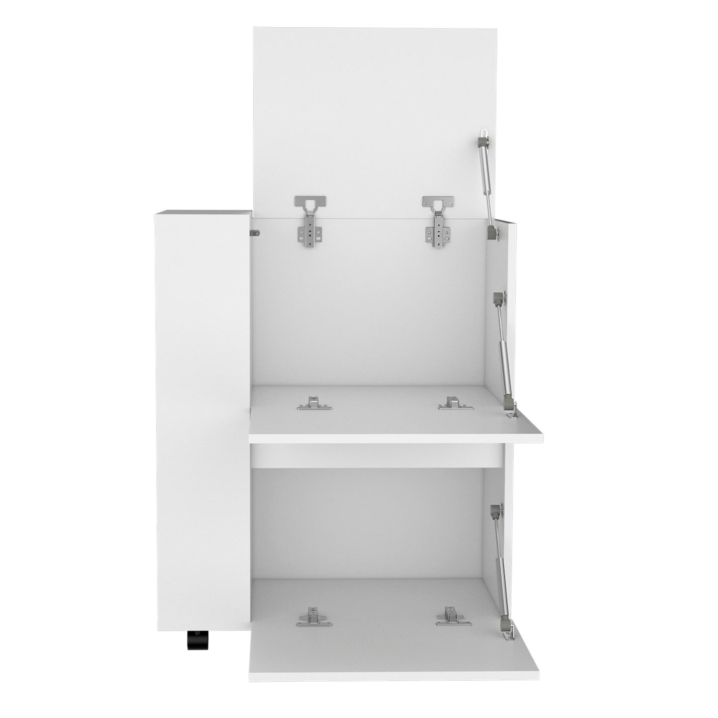 White twodoor cabinet with gas struts and metal hinges