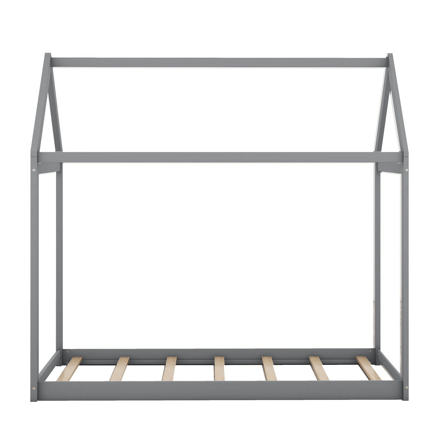 Solid grey wooden house bed frame with slatted base