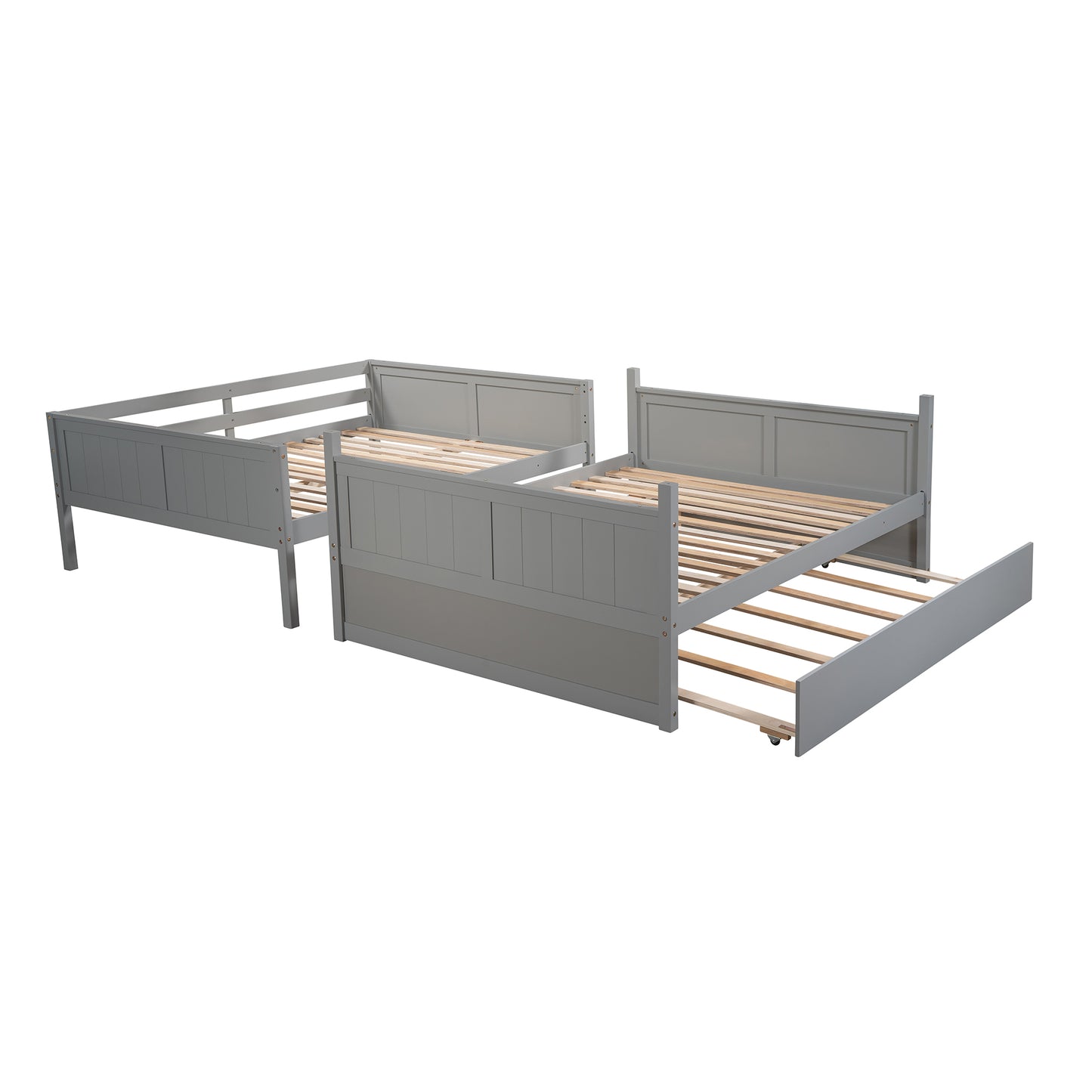 Gray wooden daybed with pullout trundle