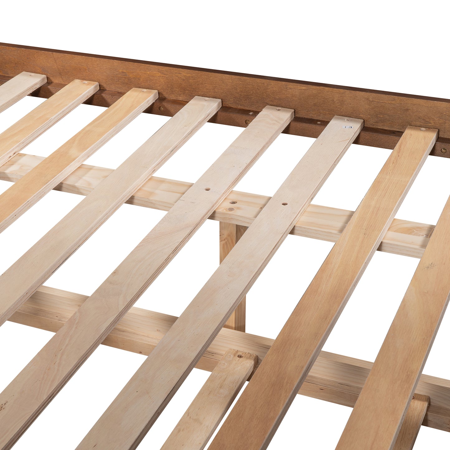 Wooden bed frame base with natural wood slats for mattress support