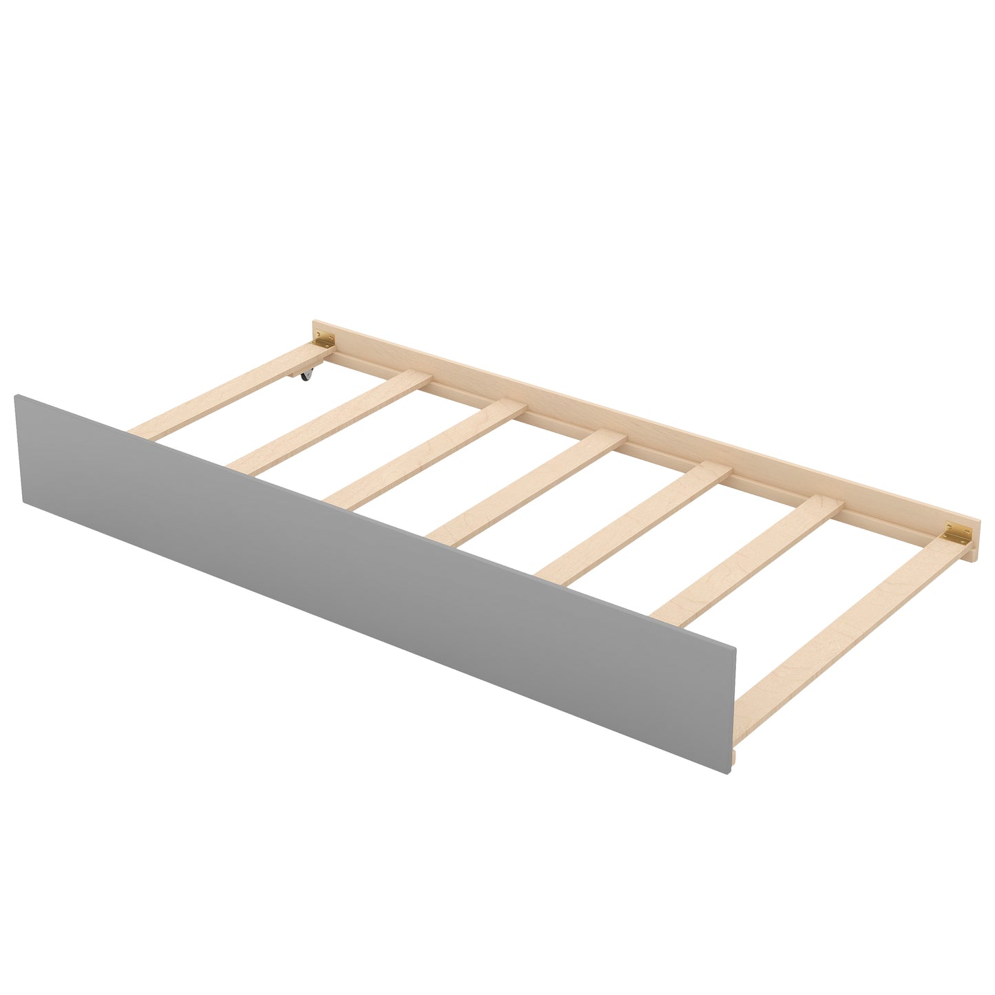 Gray wooden bed guard rail with slatted support